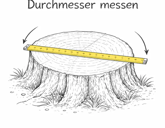 So messen Sie Ihren Baumstumpf richtig — Skizze mit Zollstock